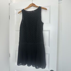 LOFT Black Eyelet & Chiffon Pleated Drop Waist Dress